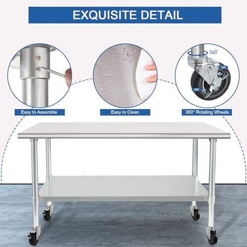 HARDURA Stainless Steel Commercial Table with Wheels 24 x 72 Inches - Image 7
