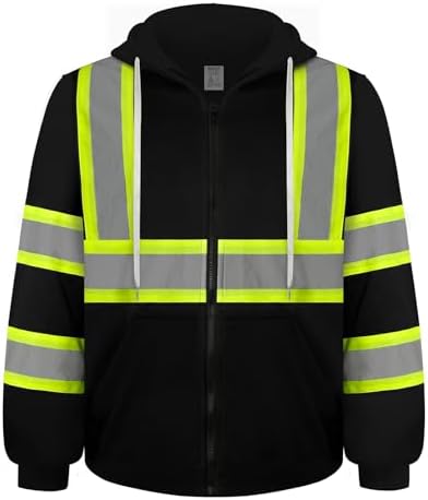 TCCFCCT High Visibility Hoodie for Men Women Class 3 Hi Vis Sweatshirts, Reflective Safety Jackets for Men Construction Workers, Surveyors, Dirt-resistant, WLD-Black with Green Strip S by TCCFCCTPROFESSIONALSAFETYSOLUTIONS