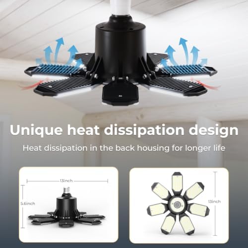 TANBABY 2 Pack Garage Lights, 7+1 Deformable Ceiling Light, 30000LM 6500K - Image 5