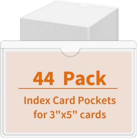 44 Pcs Storage Bin Labels, 3×5 in Index Card Holder, Clear Adhesive Pockets by yeestone