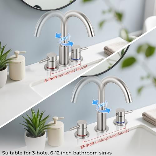 Bathroom Faucet 3 Hole Brushed Nickel, 2-Handle Widespread Faucet - Image 4