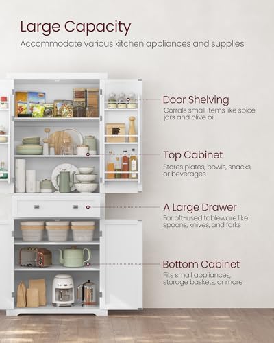 VASAGLE Pantry Cabinet, Freestanding Tall Cupboard with a Drawer - Image 4