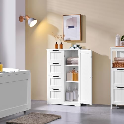 Yaheetech Small Bathroom Storage Cabinet with 4 Drawers & Door, White - Image 2