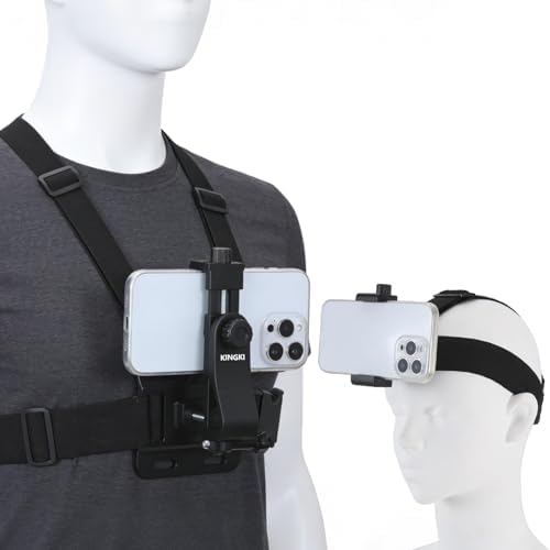 KINGKI Mobile Phone Chest Strap Harness Mount Head Strap Holder Kit for POV/VLOG,Cell Phone Clip Compatible with iPhone,Samsung,GoPro Hero 12, 11,10, 9, 8, AKASO,DJI Osmo,and Action Cameras… by KINGKI
