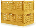 2 Pack Stackable Storage Crates, Plastic Foldable Baskets Small Golden by Domiella