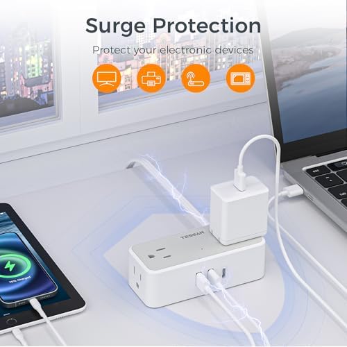 TESSAN Extension Cord 5 FT, Power Strip with 900J Surge Protection, Grey - Image 5