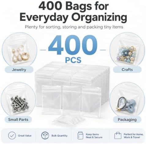 Small Plastic Bags 400 Pack, 1.5 x 2 Inch 2 Mil Thick Clear Small Baggies - Image 3