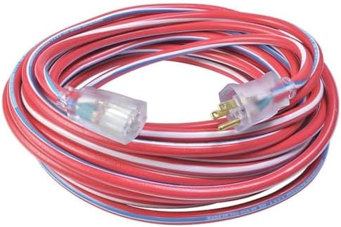 Southwire Heavy Duty Extension Cord, 50Ft, 12 Gauge, 3 Conductor, Outdoor Cord, Lighted End, SJTW, Red/White/Blue, 2548SWUSA1 by Southwire