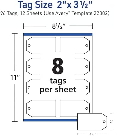 Avery Blank Printable Tags, Sure Feed Technology, 2" x 3.5", White, 96 Customizable Tags with String, Great for Branding, Gift Tags, Price Tags, and More (22802) - Image 6