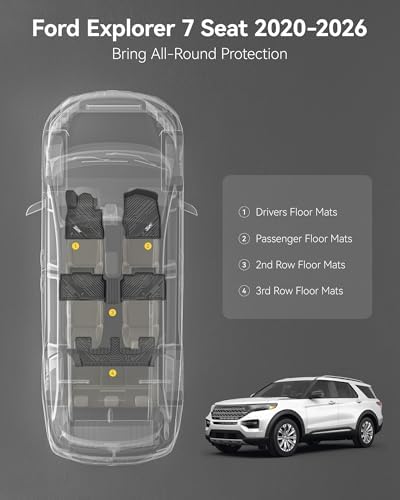 3W Floor Mats Custom Fit for 2020-2025 Ford Explorer 7 Passenger - Image 2