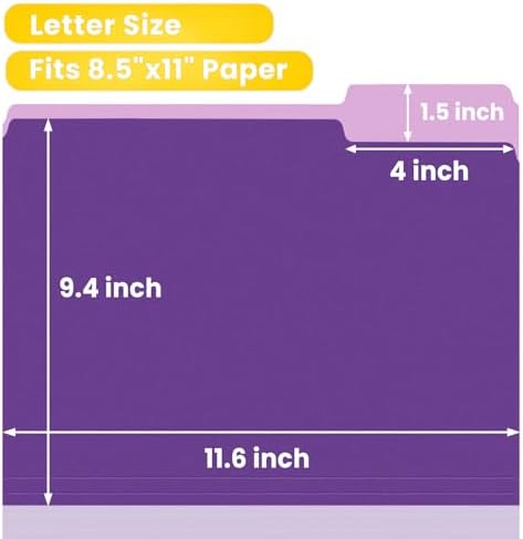 SUNEE File Folders, 120 Pack Manilla Folders 8.5 x 11, 1/3 Cut Tab for Easy Labeling and Organization, Durable Standard Paper for Home, Office, School Filing, Purple - Image 2