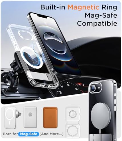 Temdan Magnetic Compatible with iPhone 17e Case & iPhone 16e Case,[Built-in Invisible Kickstand][Compatible with MagSafe][Military Grade Shockproof] Slim Thin Clear Phone Case for iPhone 16e/17e 6.1" - Image 6