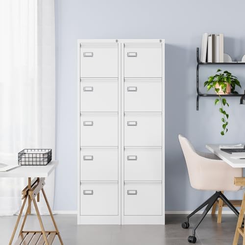 MIIIKO 5 Drawer File Cabinet with Lock, Metal Vertical Filing Cabinets for Home Office,File Folders Storage Cabinet for Letter Legal A4 File Size - Image 2
