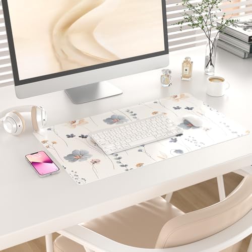 QIYI PU Leather Large Mouse Pad, Waterproof Desk Mat, 23.6" x 13.8", Sprigs - Image 2