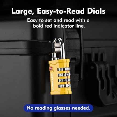 SURE LOCK TSA Accepted 4 Dig Heavy Duty Big Combination Luggage Padlock All Metal Travel Lock for Equipment Hard Case Luggage Gun Case Gym Locker Pelican Vault Lock (2, Yellow) - Image 2