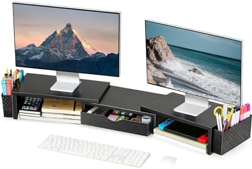 Spacrea Dual Monitor Stand Riser with Drawer and 2 Pen Holders by Spacrea