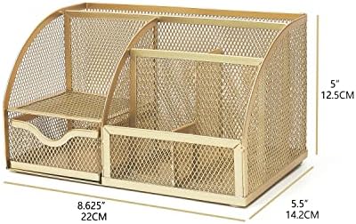 Annova Mesh Desk Organizer Office with 7 Compartments + Drawer/Desk Tidy Candy/Pen Holder/Multifunctional Organizer (Gold) - Image 2