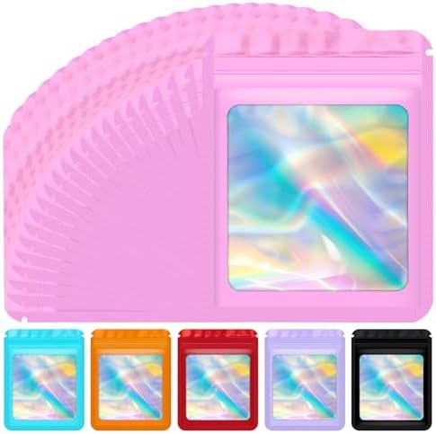 JETMORE 100 Pack Holographic Mylar Bags, Freshie Bags (3x3 Inch, Pink) by Jetmore