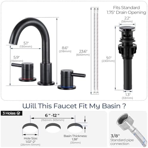 2-Handle Widespread Bathroom Sink Faucet 3 Hole, Oil Rubbed Bronze - Image 6