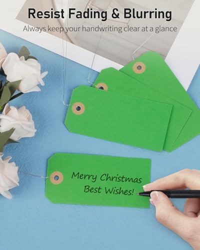 Uniclife 100 Pcs Green Blank Shipping Tags with Wire Attached 4.7 Inch Paper Tags Hang Tag with Reinforced Eyelet Large Marking Label Writable Price Inventory Label Tag, 4.7" x 2 3/8" - Image 5