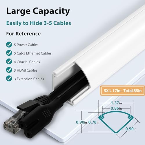 ZhiYo 85in Corner Cable Hider for 3-5 Cords, Wall & Floor Cord Hider White - Image 2