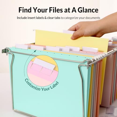 SUNEE 6 Pack Hanging File Folders,Hanging File Folders Letter Size with 1/5-cut Tabs, Assorted Macaron Colors Folders,Stay Organized for Your Home and Office Bulk File and Documents - Image 2