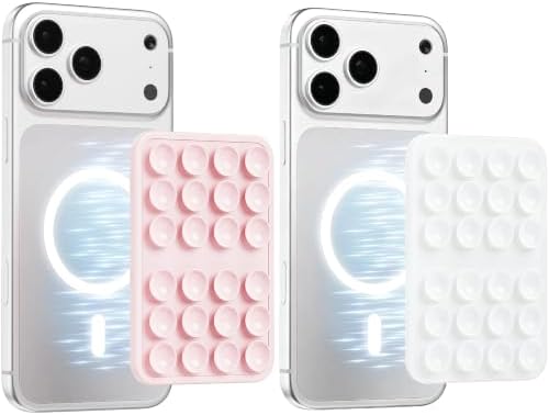 (2 Pack) Magnetic Suction Sticky Phone Grip for Magsafe, Pink & Clear by Bethebestbrandyoucantrust