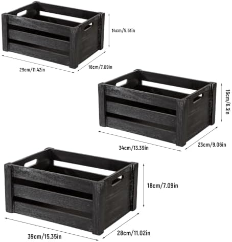 Set of 3 Nesting Wooden Crates, Small Rustic Farmhouse Wood Storage Boxes with Handles, Stackable Compact Organizer Bins for Kitchen Bathroom Bedroom Decor, 3 Sizes & 3 Colors (White, Brown, Black) - Image 2