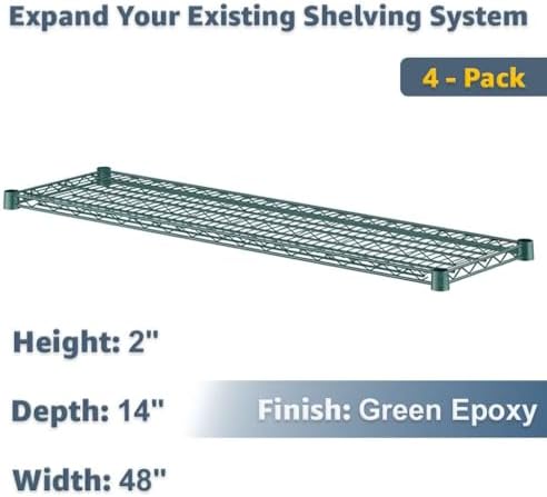 4-Pack 14"x48" Green Wire Shelf, NSF Extra Metal Storage Rack Shelves Add-On Unit Replacement - Image 2