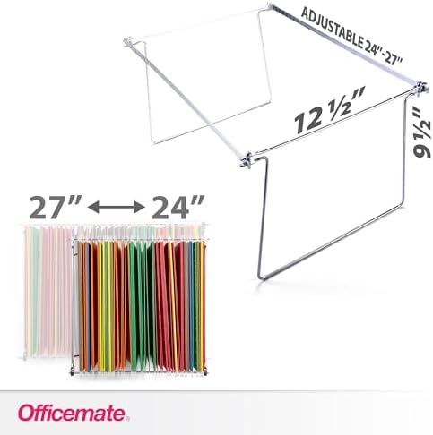 Officemate Hanging File Frame, Letter Size (Fits 24″–27″), Adjustable Heavy-Duty Steel File Drawer Organizer for Desks, Cabinets & Shelves, Set of 4 (91965) - Image 2