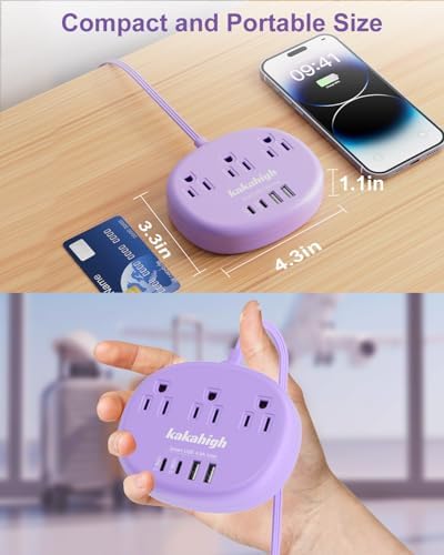 Purple Extension Cord - 10 FT Flat Power Strip - Image 5