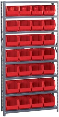 Quantum Storage Systems QSBU-239RD Giant Open Hopper Steel Shelving System, 12" D x 36" W x 75" H, with 8 Shelves and 28 QUS239 Bins, Red by QuantumStorageSystems