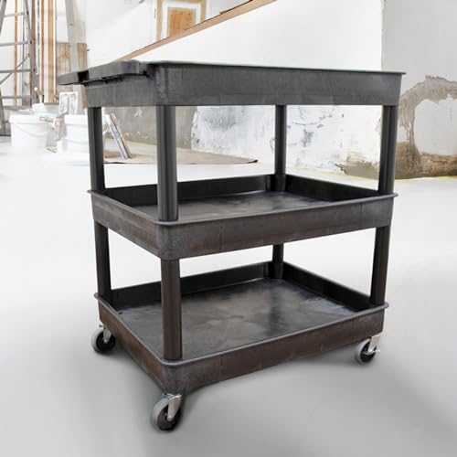 Stand Steady Tubstr Large 3 Shelf Utility Cart | Heavy Duty, Black HDPE & PVC, Holds Up to 300 lbs. | Storage & Rolling Tool Cart for School, Office, Garage & Warehouse - Image 4