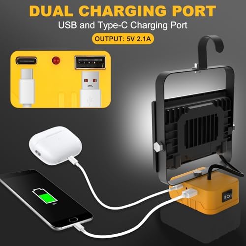 T-SUN 60W Battery Work Light Compatible with Dewalt 18V/20V Battery - Image 5