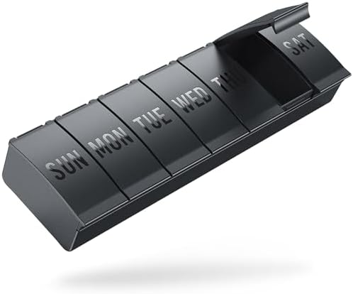 Barhon Pill Organizer Large, Weekly Medicine Pill Organizers, 7 Day Pills Box Case Travel for Big Vitamin Supplements Fish Oil, Black by Barhon