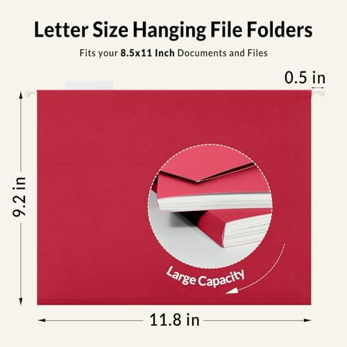 SUNEE Hanging File Folders, 25 Pack Letter Size Hanging File Folders with 1/5-Cut Tabs, Ideal for Home and Office Organization and Papers Classification,Red - Image 5