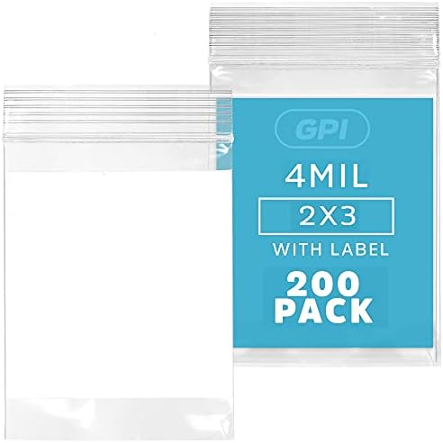 2"x3" Small Zip Bags, 200 Pack, 4 Mil Heavy Duty, GPI by GPI