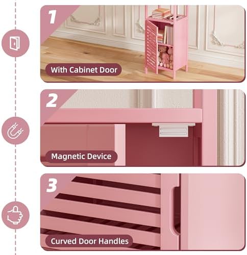 HITNET Small Bathroom Storage Cabinet, Bamboo Floor Cabinet Single Door, Freestanding Narrow Side Organizer for Living Room Hallway Entryway, Pink - Image 6