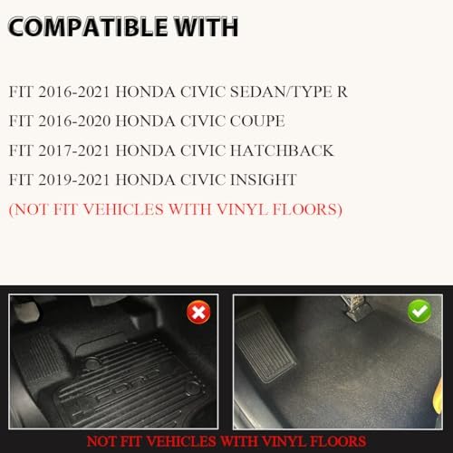 G-PLUS TPE Floor Mats Fit Civic Sedan & Hatchback Coupe 2016-2021 - Image 6