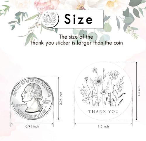 Heyfibro 500 PCS 1.5 Inch Thank You Stickers for Small Business, Baking, Gifts, Envelopes, Weddings(Line Flowers 1) - Image 2