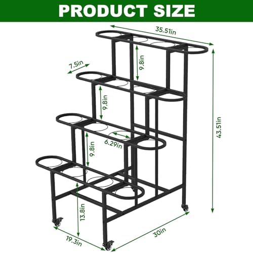 4-Tier Flower Display Stand, Metal Flower Cart Stand with Wheels - Image 2