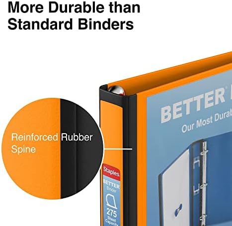 Staples Better Binder, 1-Inch D-Ring 3-Ring View, Orange, Durable - Image 4