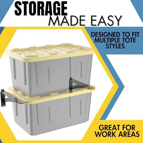 Koova Wall Mounted Tote Rack Storage System, Fits 27-Gallon Black and Yellow Commander Style Bins, Wall Mount Bracket Shelves for Garage Organization, Heavy Duty Steel, Made in USA (2-Piece Set) - Image 5