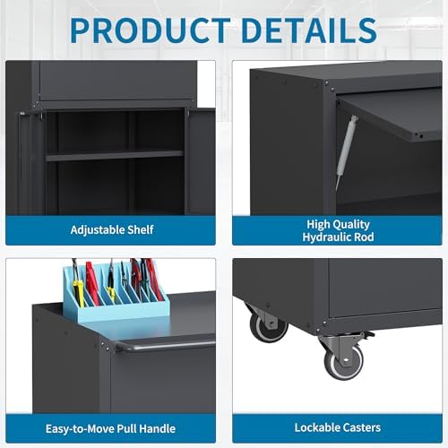 Black Garage Storage Cabinets System 8PCS Workshop Set with Drawers Locking Heavy Duty Rolling Cart with Adjustable Shelves Garage Tool Workbench Cabinets,8pcs-3 - Image 4