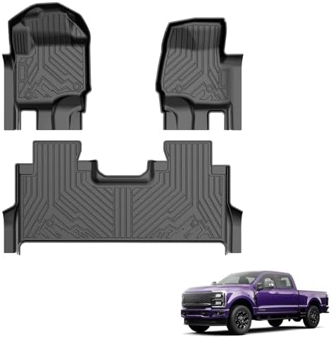 Powerty Floor Mats for 2017-2024 2025 2026 Ford F250/F350/F450 Super Duty Crew Cab All Weather 3D TPE Anti-Slip Truck Liners for 1st & 2nd Row Accessories by Powerty