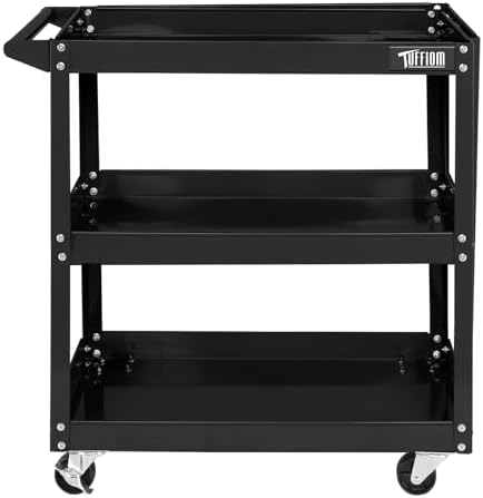 TUFFIOM 3 Tier Rolling Metal Tool Cart on Wheels,330 LBS Service Cart w/2 Brake,Heavy Duty Steel Utility Cart,Tool Organizer for Mechanic,Garage,Workshop,Warehouse & Repair Shop,Black by TUFFIOM