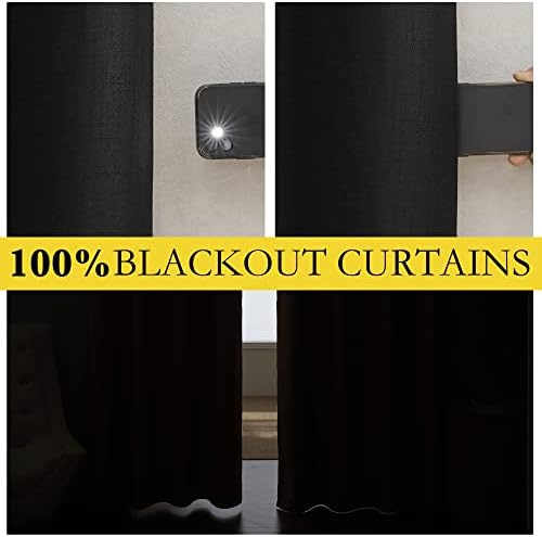 NICETOWN Black Vintage Open Linen Weave Flax Thermal Curtain for Patio Door - Image 2