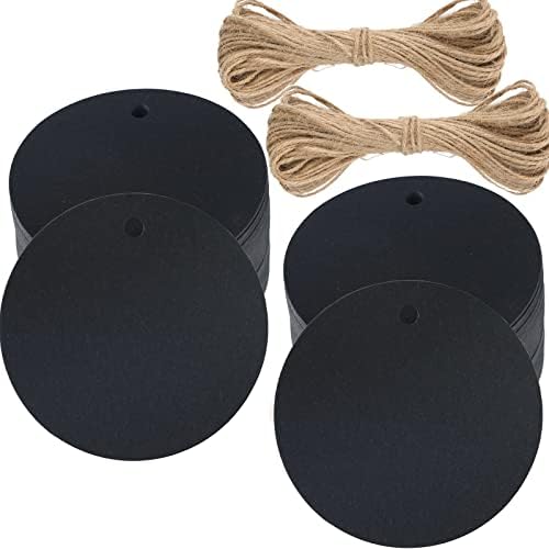 G2PLUS 100PCS Gift Tag with String,2.2'' Round Paper Tags Blank Hang Tags Black Circle Tags with Holes for Craft Projects, Xmas Gift, DIY Wedding Favor Bag by G2PLUS
