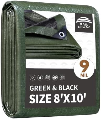 RAINDEWAY 8x10 Feet Tarp Waterproof 9Mil Multipurpose Poly Tarps Cover by RAINDEWAY