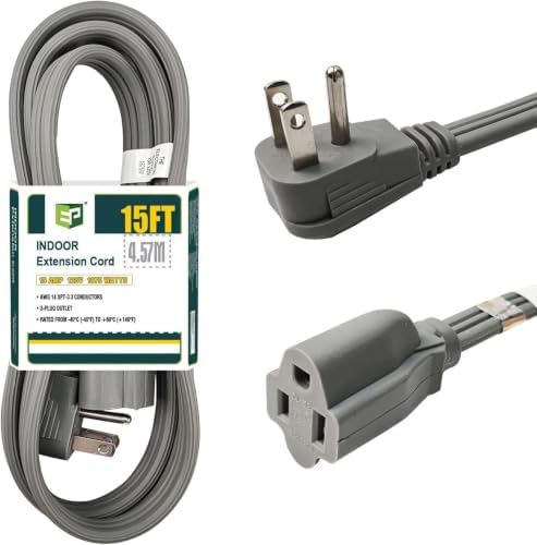 EP 15 Ft Heavy Duty Appliance Extension Cord14 AWG 3-Prong Flat Plug, Gray by ENERGYPRO